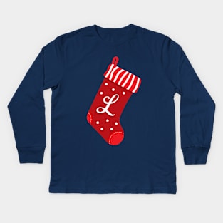 Christmas Stocking with Letter L Kids Long Sleeve T-Shirt